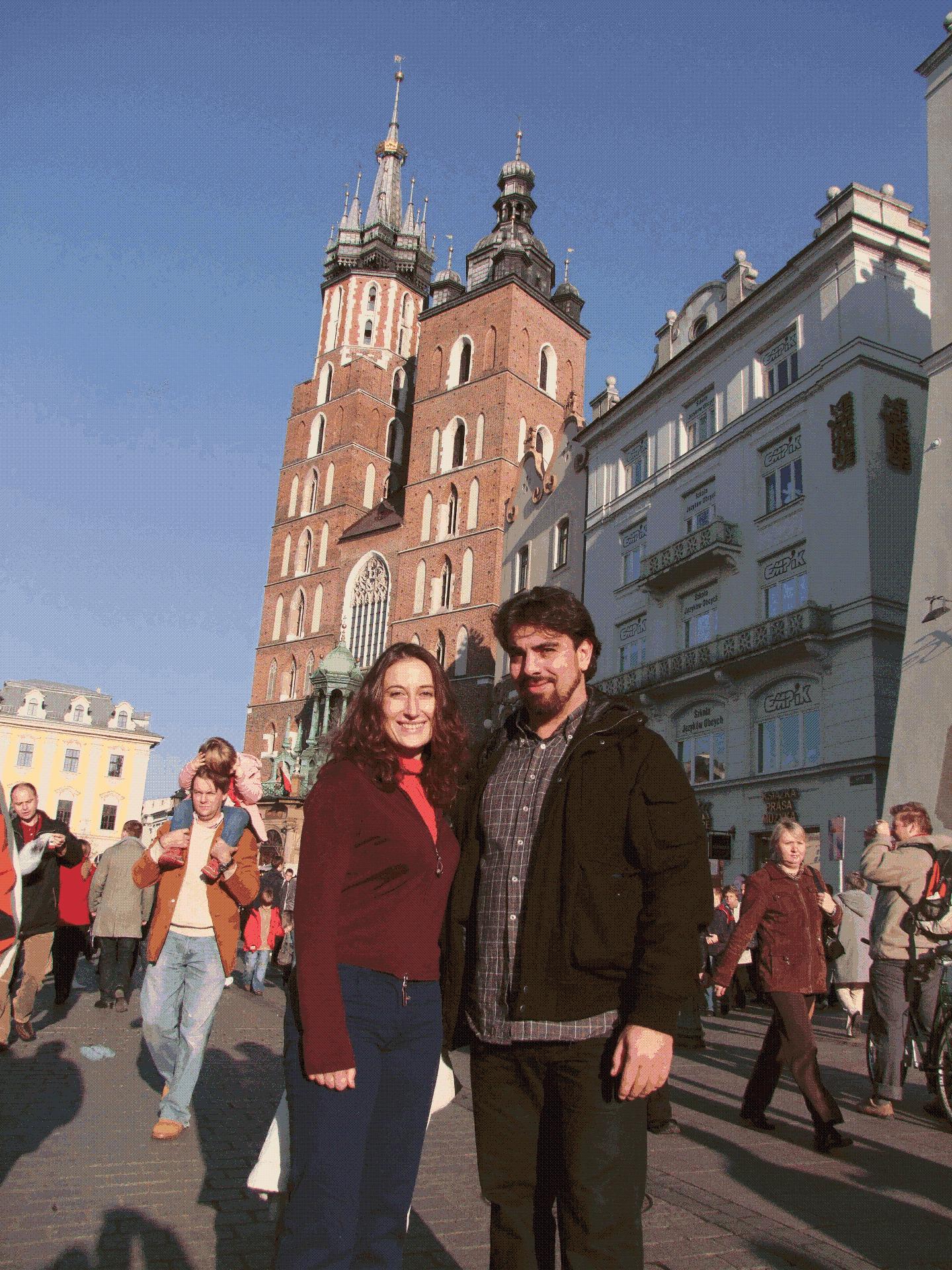 Krakow's Main Square and view on the Mariacki Church